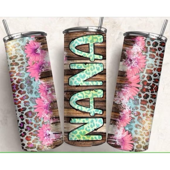 Other - NANA Leopard Wood 20oz Skinny Tumbler With Straw & Lid, Travel Mug, Insulated